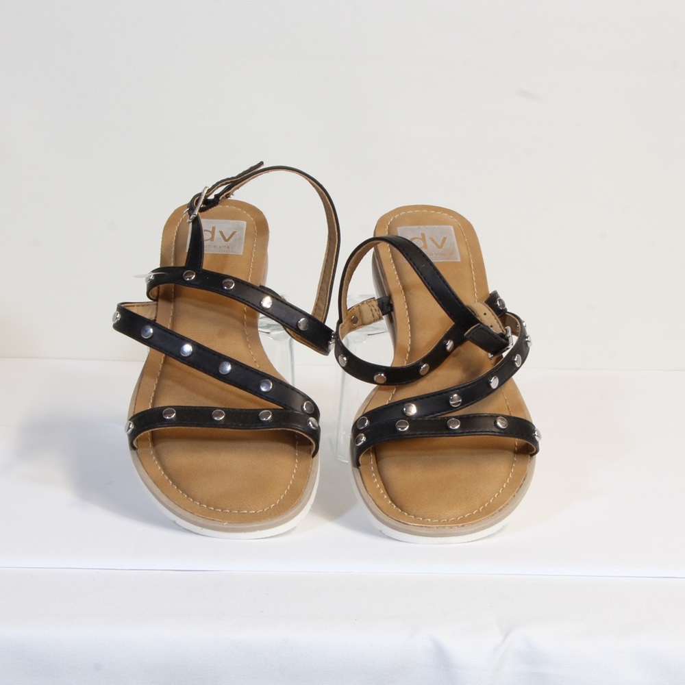 DV by Dolce Vita Women's Black Fancee Febia Studded Wedged Sandal